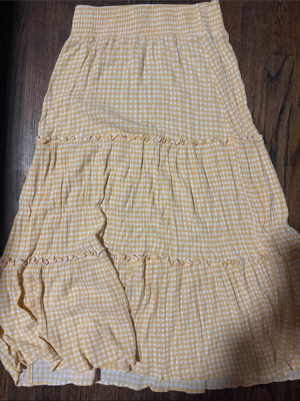 Market & Spruce Yellow Gingham Tiered Maxi Skirt